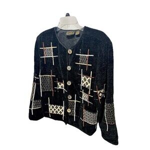 Allure Vintage Velvet Embroidered Patchwork Tapestry Jacket Size L